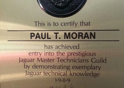 Jaguar specialists Certificate