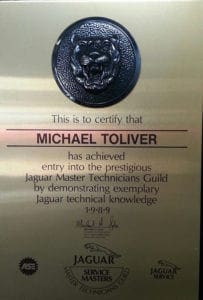 Jaguar specialists Certificate